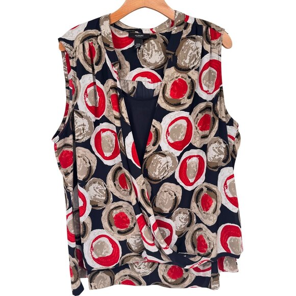 Alfani Woman Sleeveless Wrap Blouse top size 20W plus red Circle Print - Picture 1 of 10